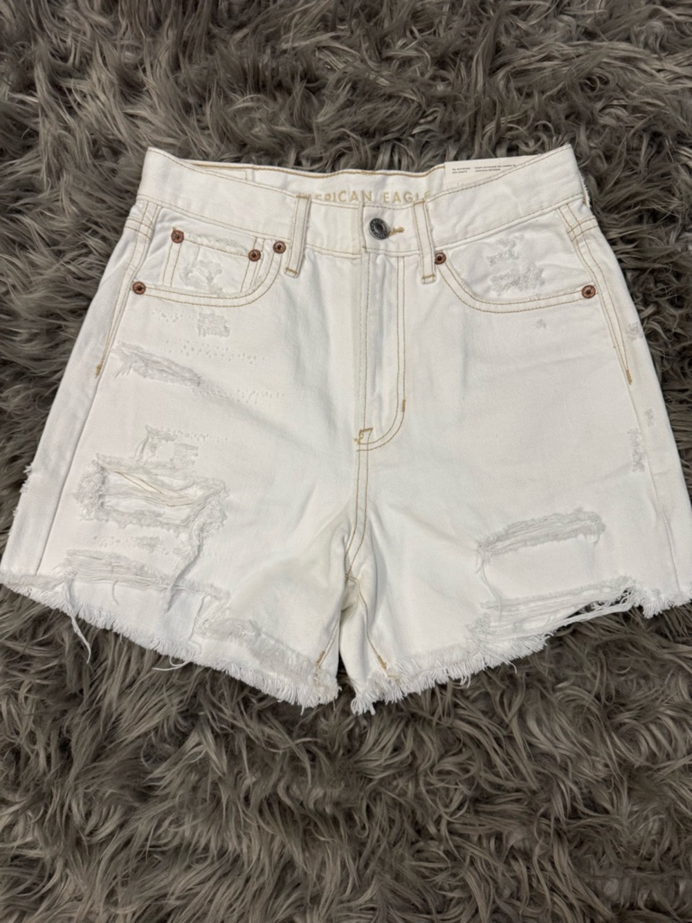 American Eagle Outfitters White Distressed High-Rise Jean Shorts